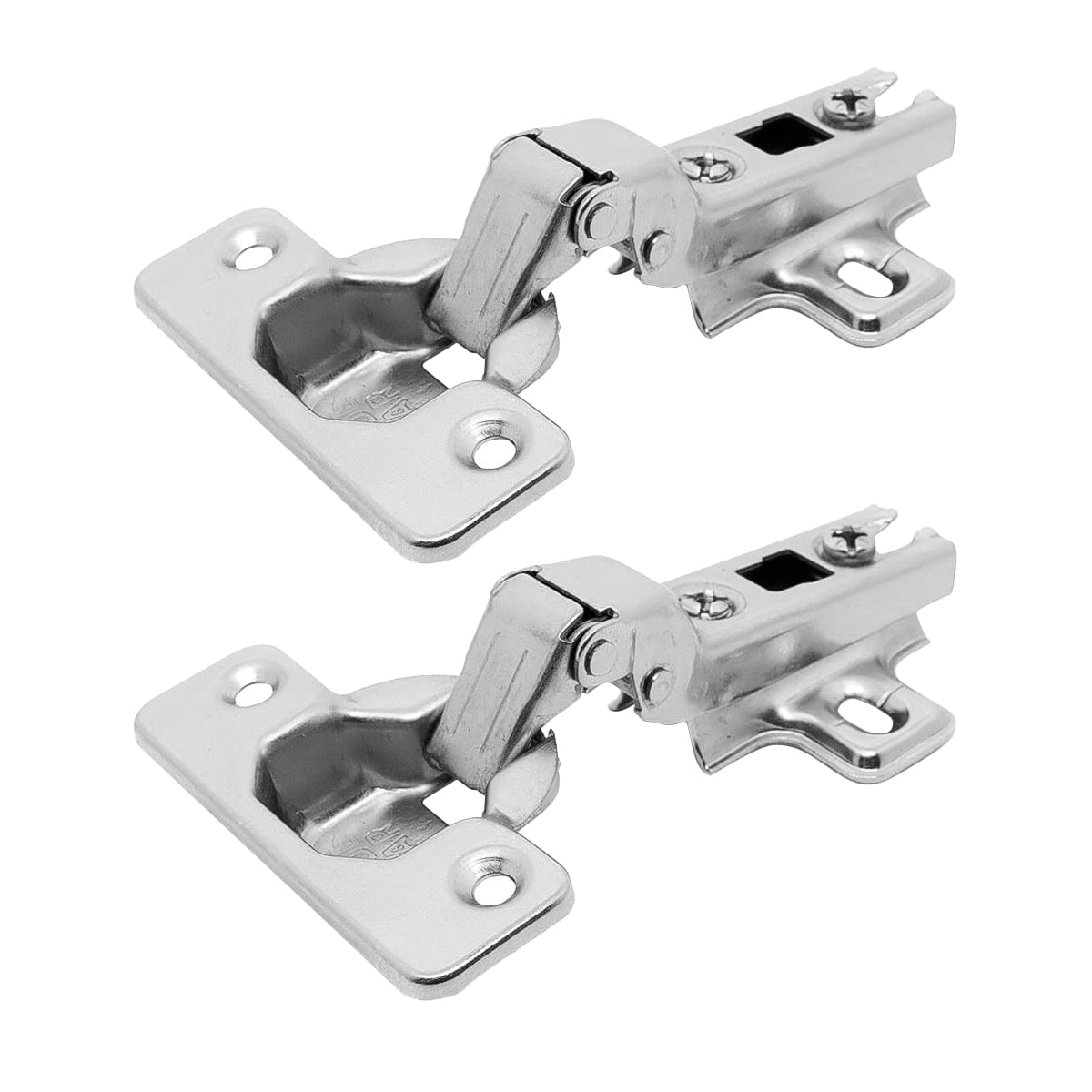 Kit 5 Dobradiças Caneco 35mm Slide On 110° Curva Tradestar para portas de armários e móveis. Dobradiça em aço niquelado, abertura de 110 graus, curva, 2 furos, ideal para portas de 14mm a 23mm.