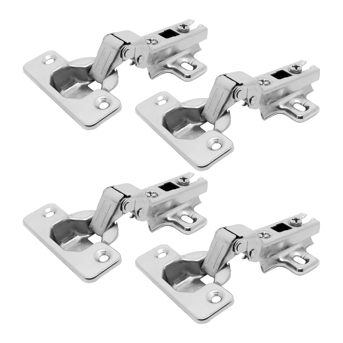 Kit 25 Dobradiças Caneco 35mm Slide On 110° Curva Tradestar para portas de armários e móveis, dobradiça de aço niquelado com abertura de 110 graus, ideal para móveis com design curvo e espessura da porta entre 14mm e 23mm.