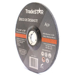 Kit com 5 discos de desbaste Tradestar 7 polegadas (180x6mm) para esmerilhadeira, ideal para desbaste de metais ferrosos e não ferrosos como aço e alumínio. Disco profissional com alta taxa de remoção, durabilidade e segurança. Inclui camada dupla de fibra de vidro e óxido de alumínio.