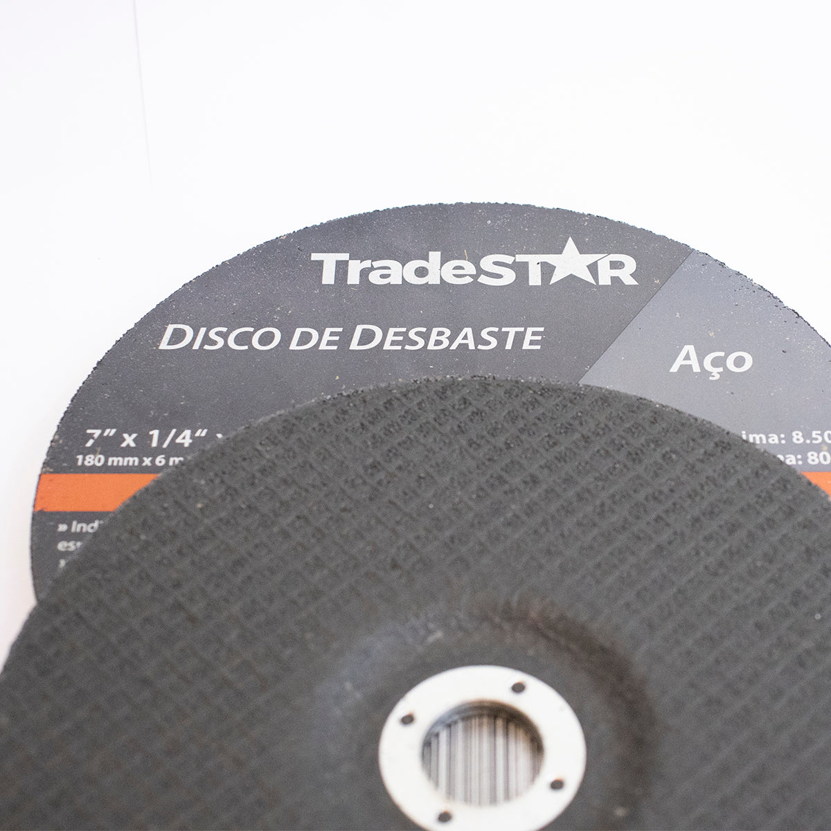 Kit com 5 discos de desbaste de metal Tradestar 7 polegadas (180x6mm) para esmerilhadeira, ideal para desbaste de aço, ferro fundido e alumínio. Alta taxa de remoção de material, durabilidade e segurança. Produto profissional com camada dupla de fibra de vidro.