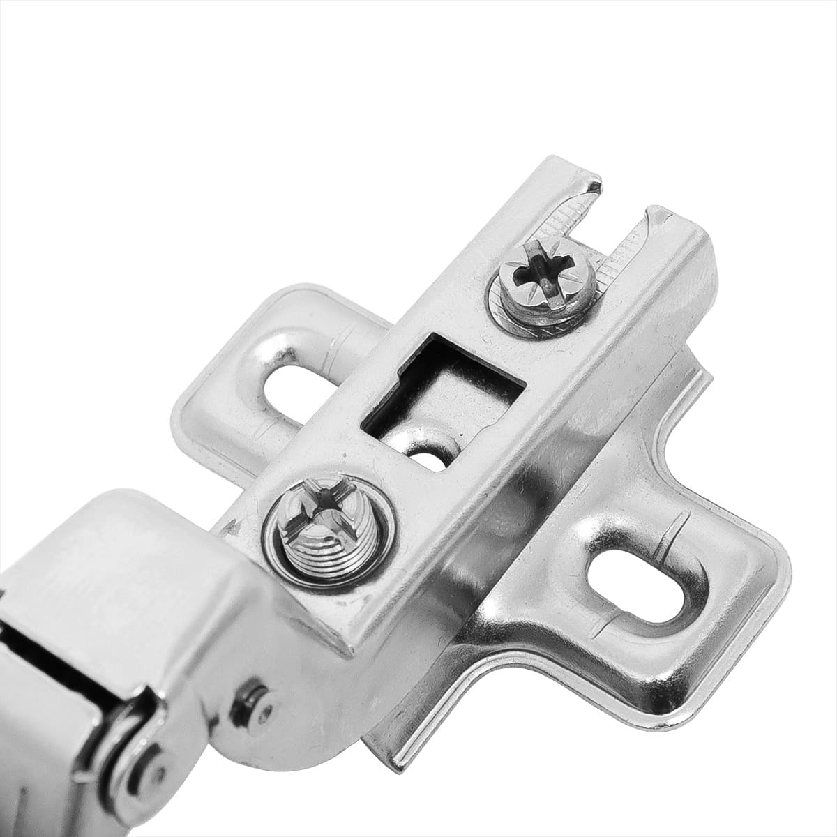 Kit com 5 dobradiças slide on 110° caneco 35mm para armário, dobradiça clip on soft close Tradestar, aço niquelado, fechamento suave, ideal para portas de armários e móveis.