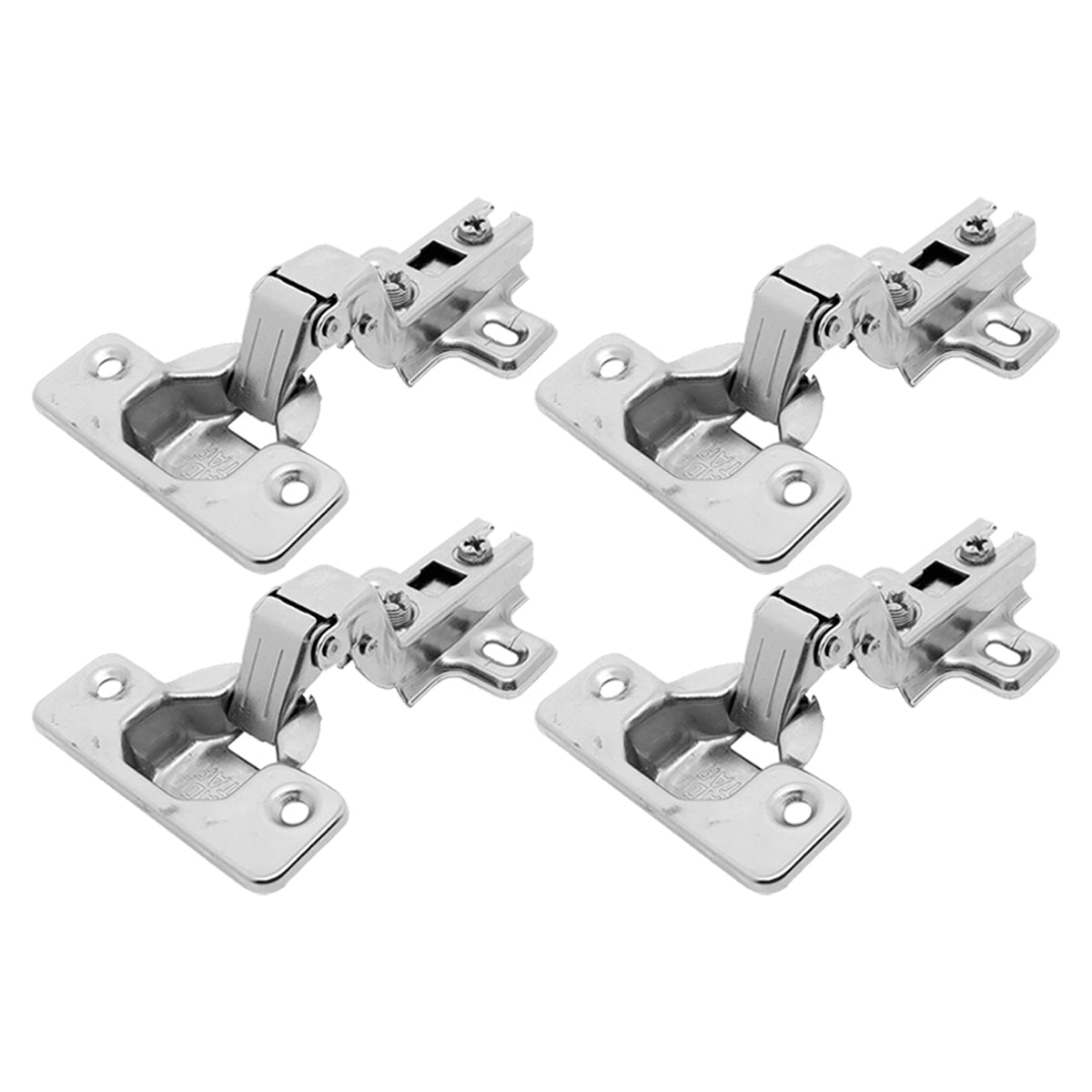 Kit com 25 dobradiças slide on 110° para armário, caneco de 35mm, altura H=0. Dobradiças de aço niquelado para portas de armários e móveis, com fechamento suave e design clip on.