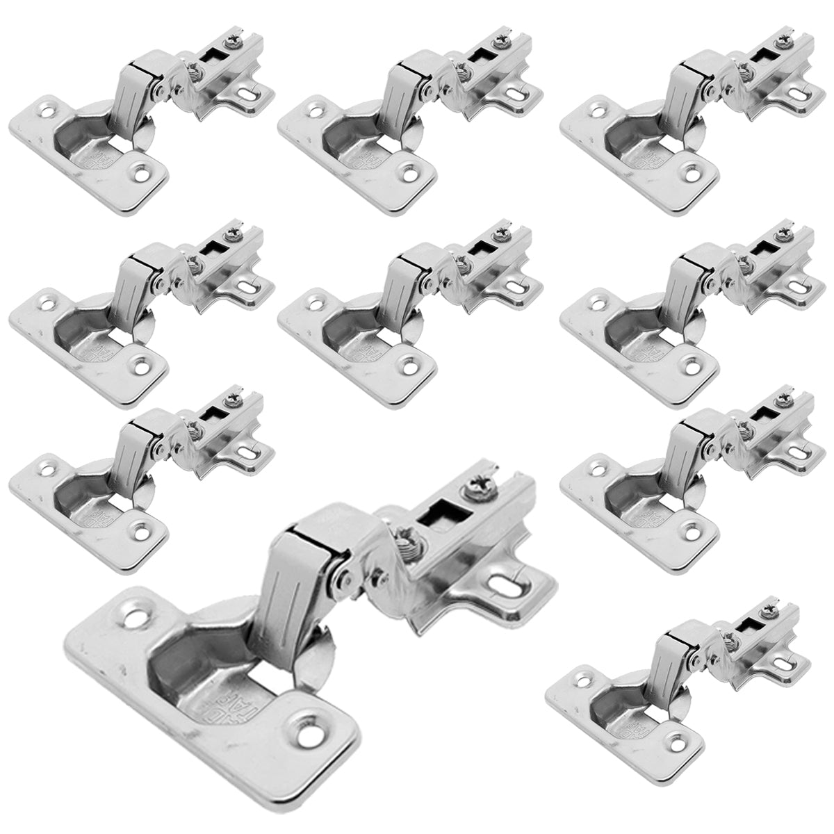 Kit com 10 dobradiças slide on 110° caneco 35mm para armário, aço niquelado, fechamento suave, ideal para portas de móveis, Tradestar.