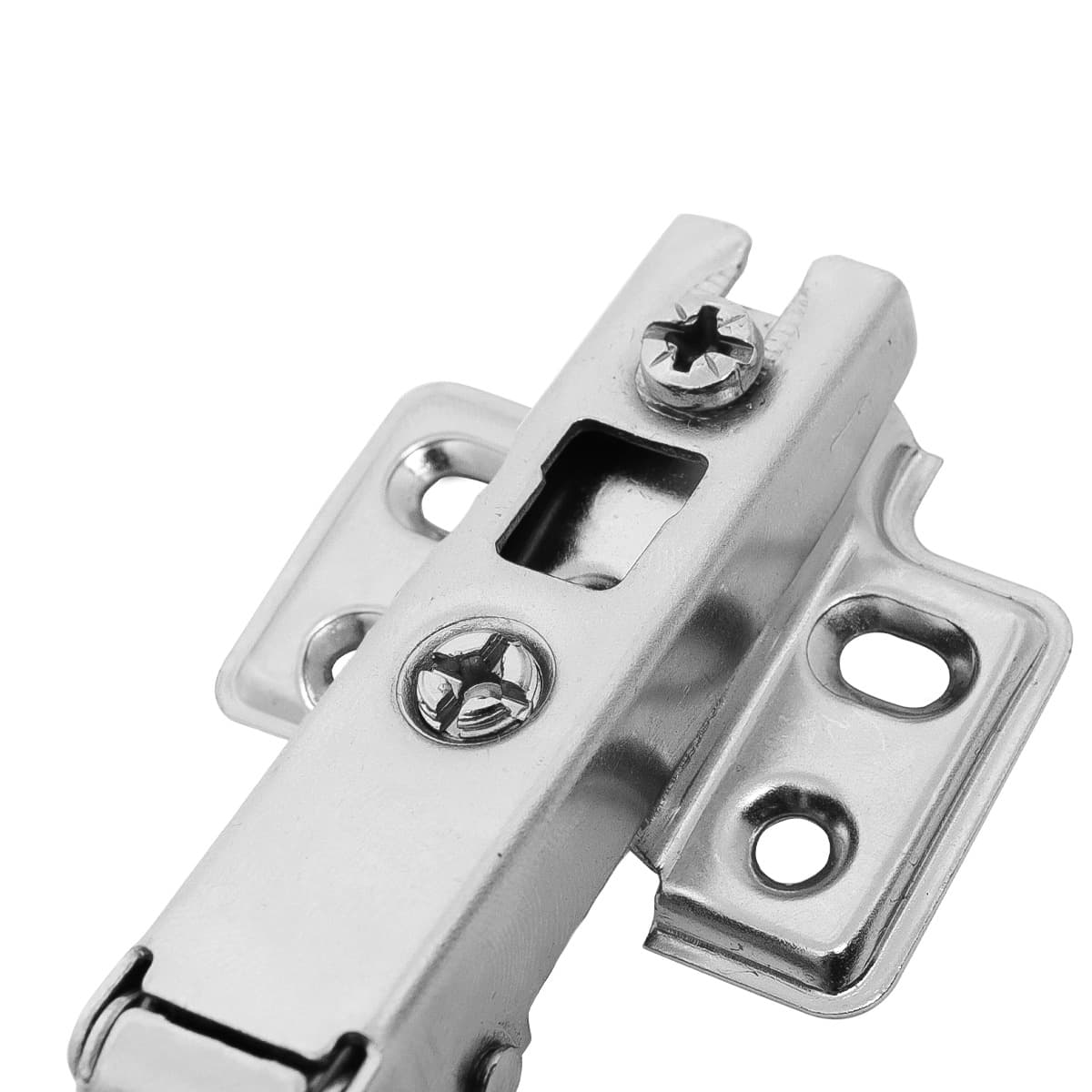 Kit com 5 dobradiças Slide On 110° caneco 35mm H=2 R para armário, dobradiça reta Tradestar em aço niquelado, ideal para portas de armários e móveis, com abertura de 110° e fácil instalação.