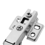 Kit com 50 dobradiças slide on 110° caneco 35mm H=2 R para armário, dobradiça reta Tradestar em aço niquelado, ideal para portas de armários e móveis, com abertura de 110° e caneco de 35mm.