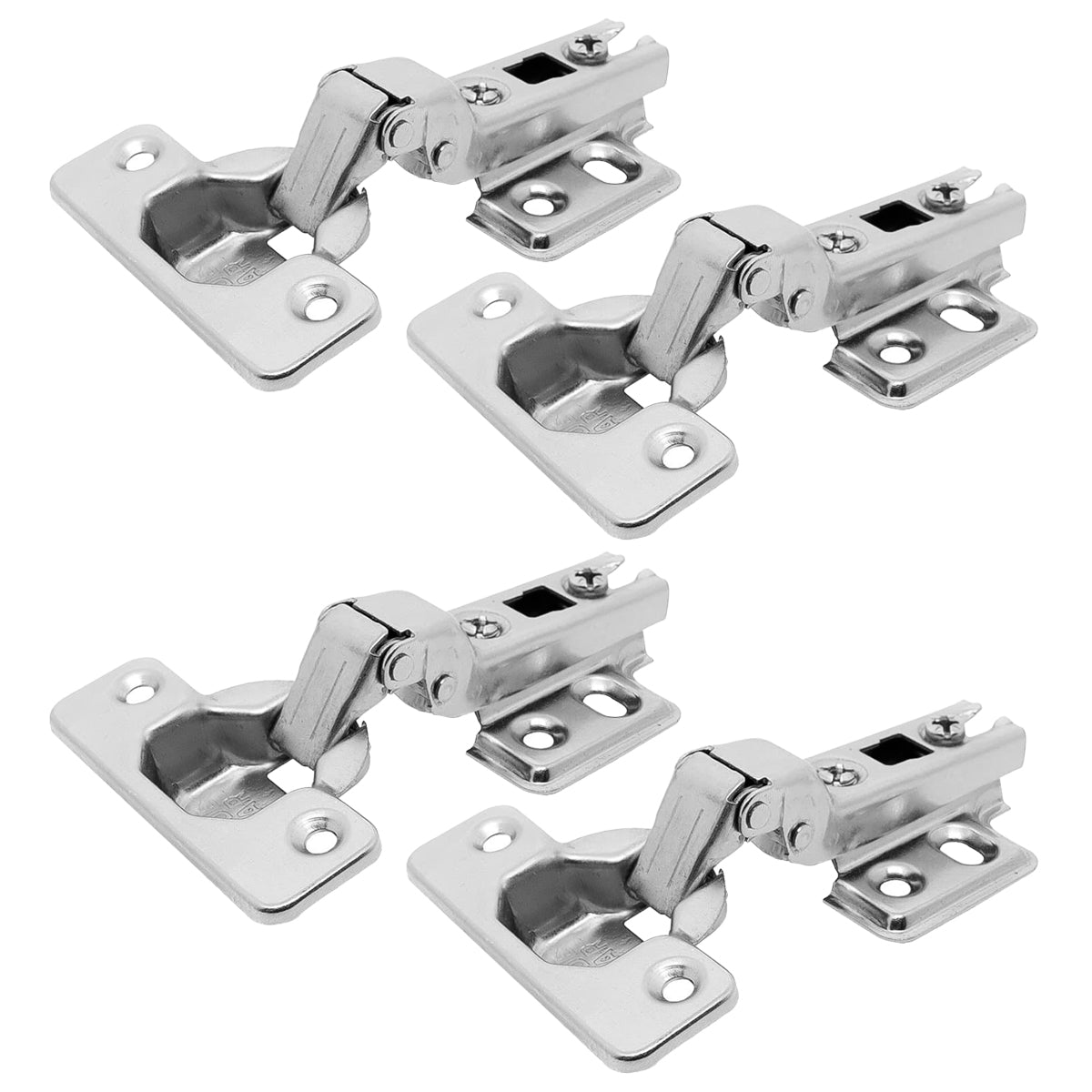 Conjunto de 25 dobradiças caneco duplo 35mm Slide On 110° curva Tradestar, em aço niquelado, ideal para portas de armários e móveis. Dobradiças com design curvo, abertura de 110°, caneco de 35mm e compatíveis com portas de 14mm a 23mm.