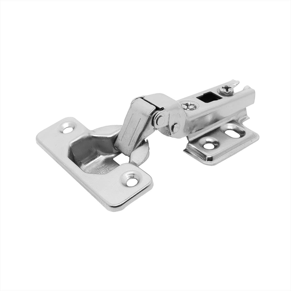 Dobradiça Caneco Duplo 35mm Slide On 110 Curva Tradestar para portas de armário e móveis. Dobradiça de aço niquelado, abertura de 110 graus, diâmetro do caneco 35mm, ideal para portas de 14mm a 23mm.