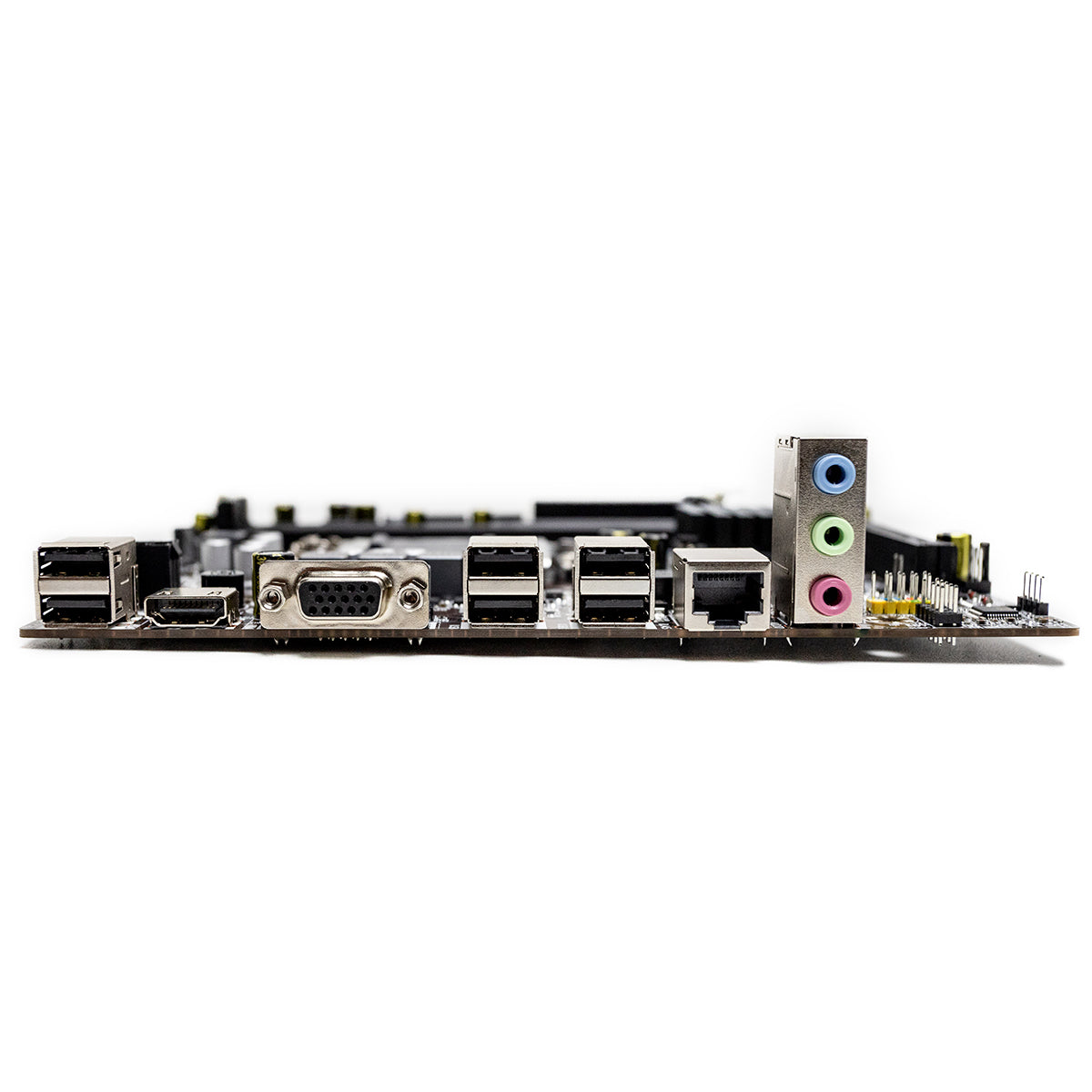Placa Mãe Duex DX H55Z Chipset H55 Intel LGA 1156 MATX DDR3 - Visão dos conectores traseiros, incluindo portas USB, HDMI, VGA, áudio e rede. Ideal para upgrade de computadores com processadores Intel i3, i5 e i7 de primeira geração.
