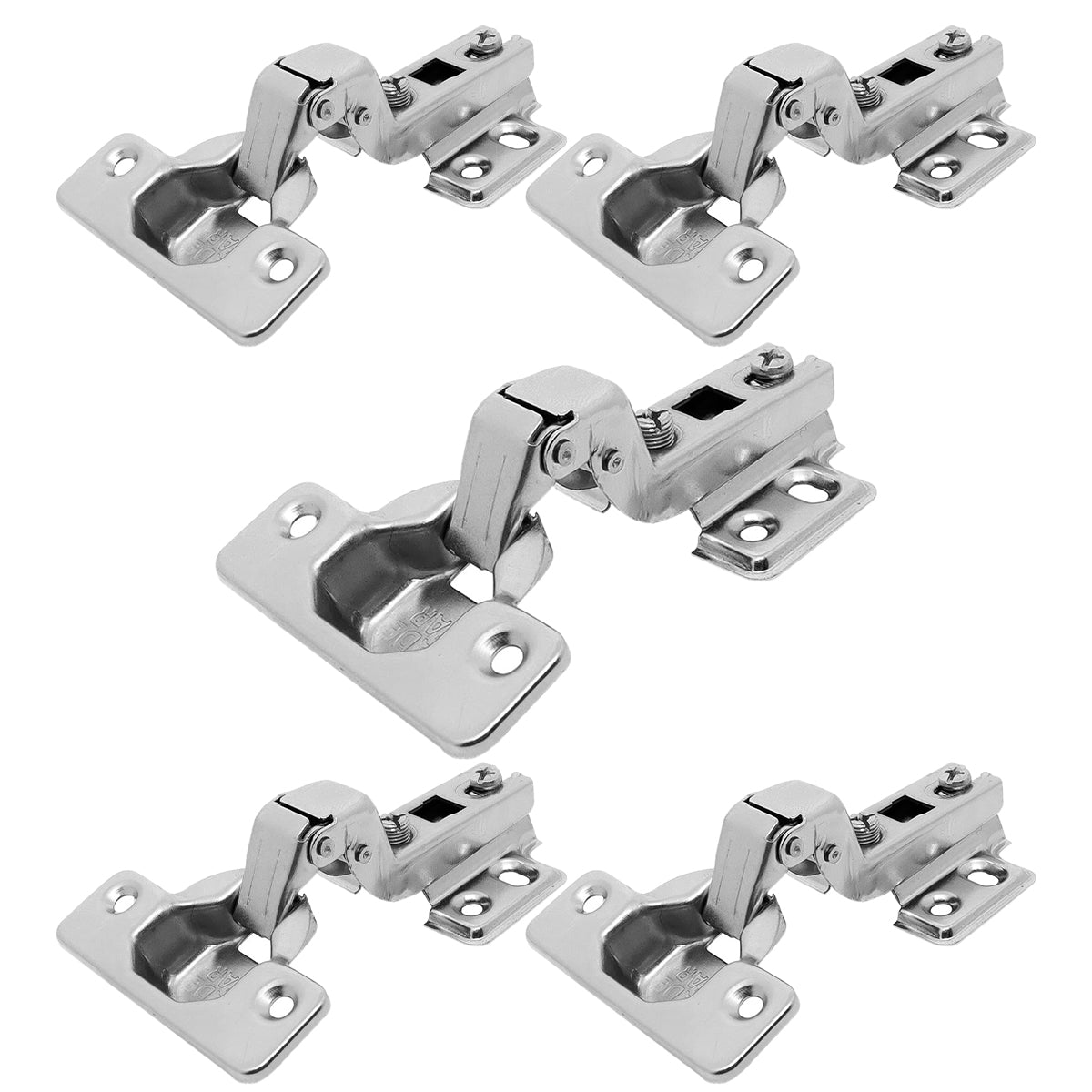 Kit 5 Dobradiças Caneco Duplo Alta 35mm Slide On Tradestar para portas de armários e móveis, fabricadas em aço niquelado, com abertura de 110 graus e caneco de 35mm. Ideal para portas de 14mm a 23mm.