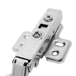 Kit com 2 dobradiças Click 105 Soft Close 35mm Reta com amortecedor, ideal para portas de armários e móveis. Dobradiça Clip On Soft Close Tradestar em aço niquelado, garantindo fechamento suave e silencioso. Ângulo de abertura de 105 graus, compatível com portas de 14mm a 21mm.