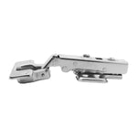 Kit com 2 dobradiças Click 105 Soft Close 35mm Reta com amortecedor Tradestar para portas de armários e móveis. Dobradiça de aço niquelado, com fechamento suave e abertura de 105 graus.