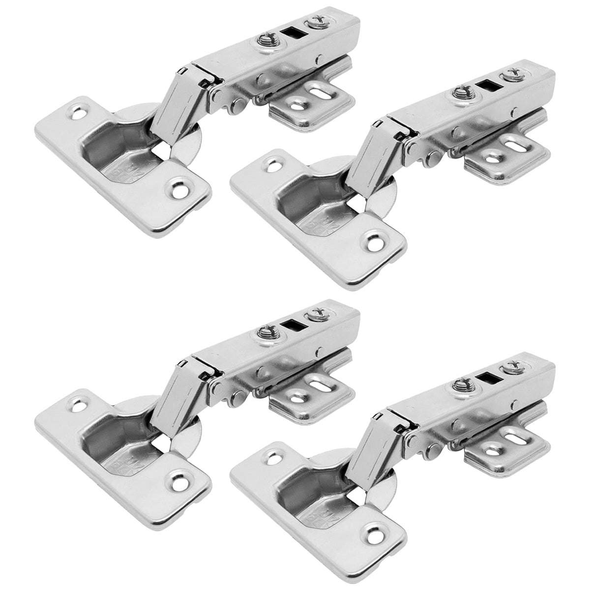 Kit com 4 dobradiças Click 105 Soft Close 35mm Reta com amortecedor, ideal para portas de armários e móveis. Dobradiças de aço niquelado Tradestar, garantindo fechamento suave e silencioso.