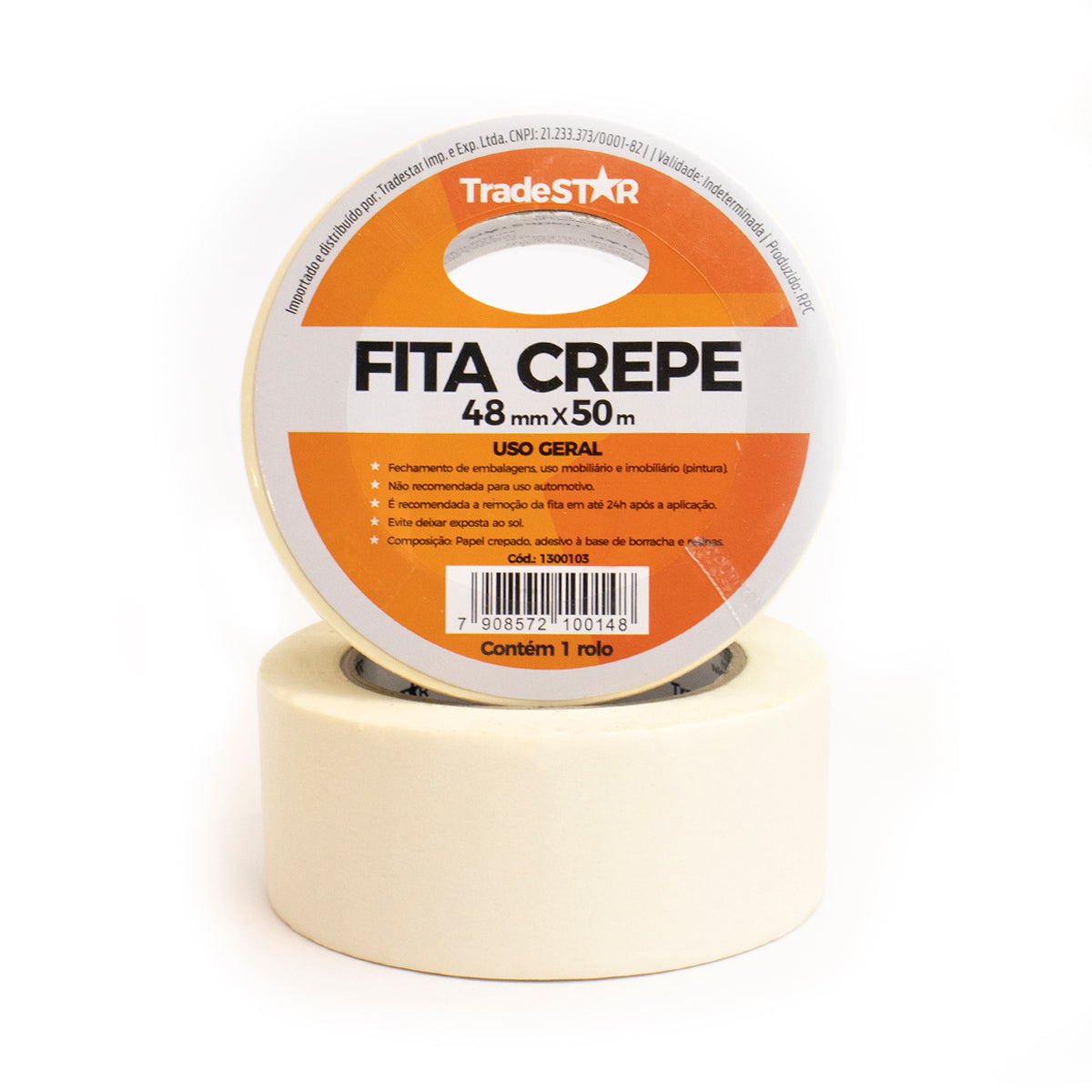 Fita Crepe Larga Adesiva Papel Uso Geral 48mm x 50m TradeStar - Ideal para pintura, embalagem e fixação temporária. Fita crepe de alta resistência, fácil aplicação e remoção limpa. Perfeita para superfícies irregulares. Compre agora!