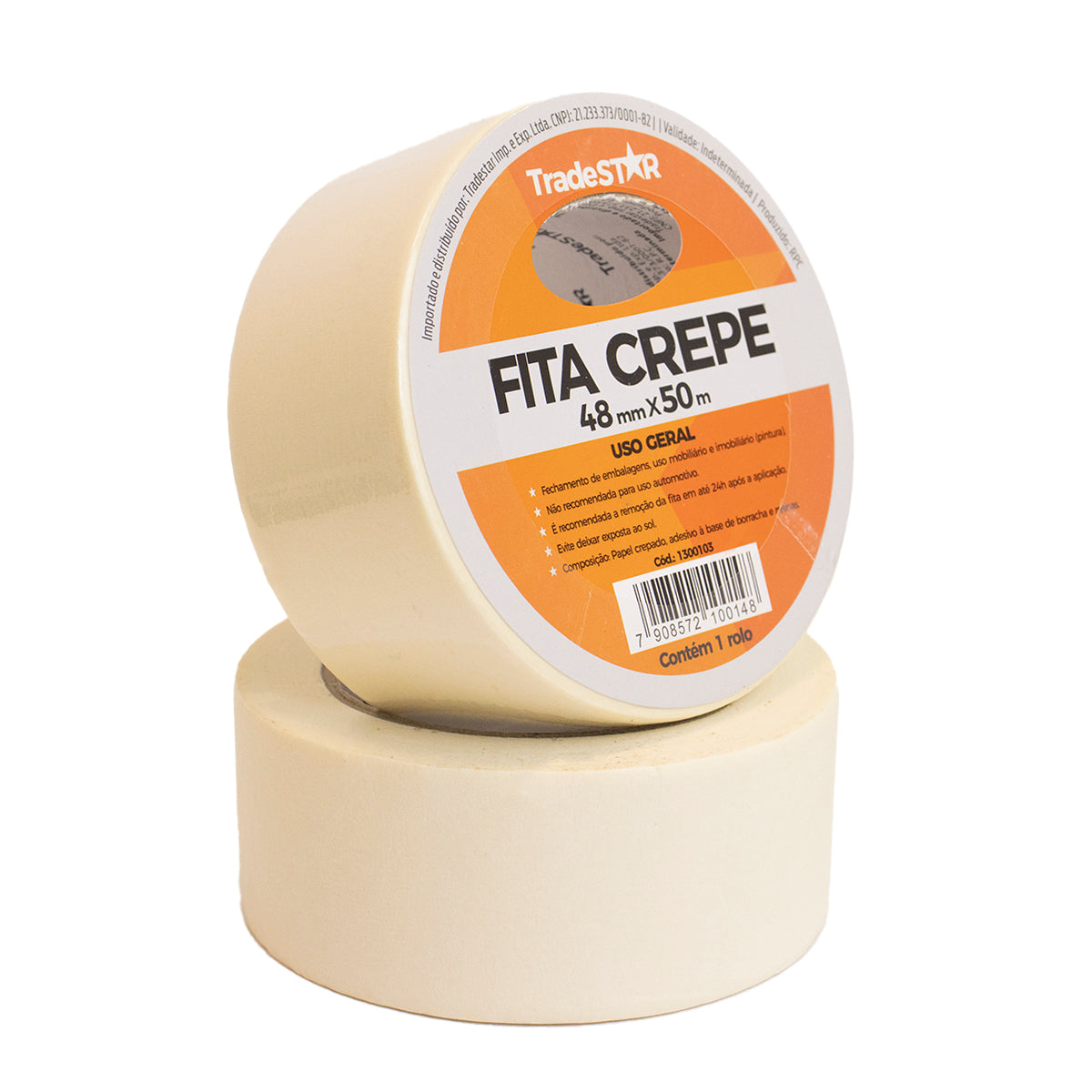 Fita Crepe Larga Adesiva Papel Uso Geral 48mm x 50m TradeStar - Ideal para pintura, embalagem e fixação temporária. Fita adesiva de alta resistência e fácil remoção, não recomendada para uso automotivo. Compre agora e garanta a qualidade para seus projetos.