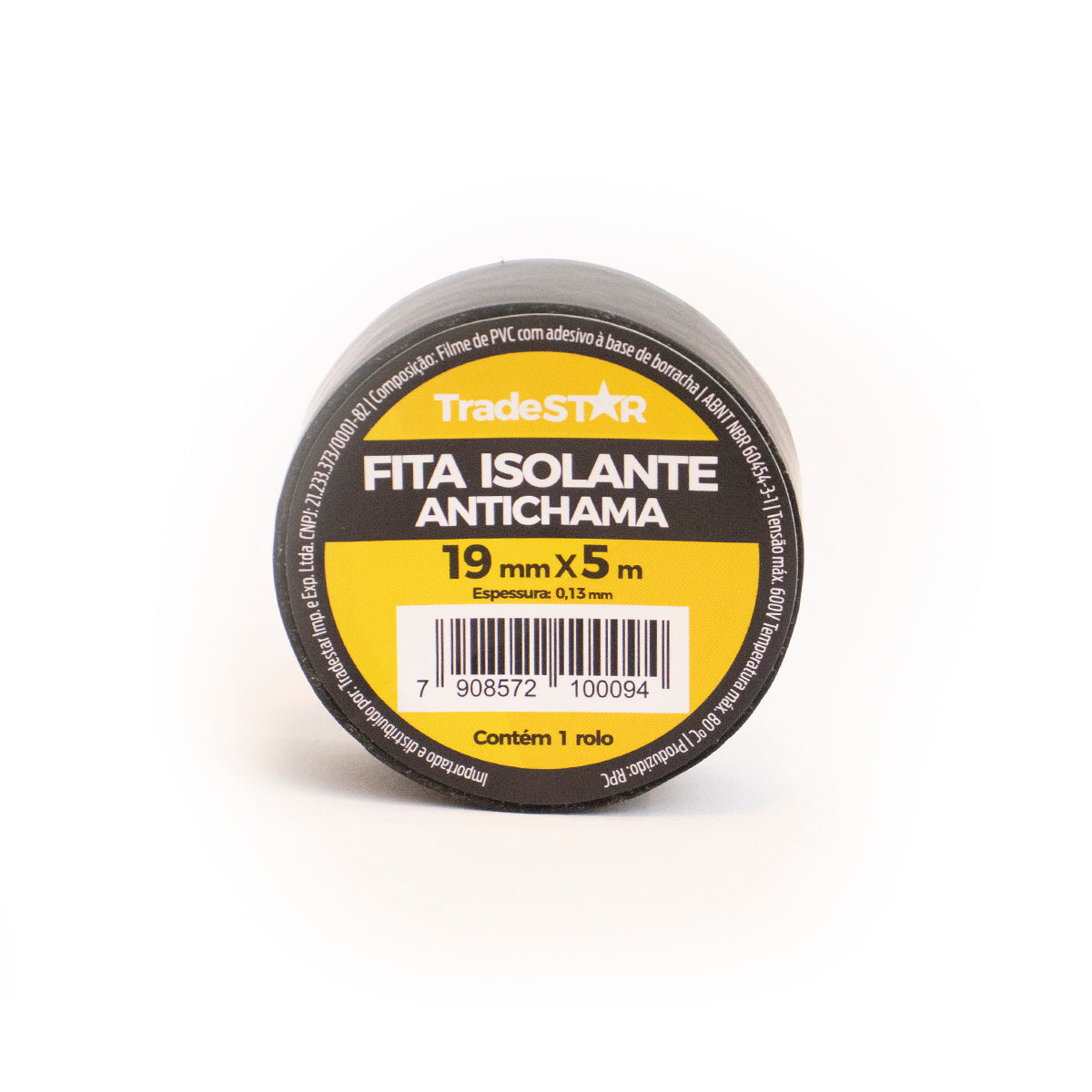 Fita Isolante PVC Antichama Preta Tradestar 19mm x 5m para isolamento elétrico, proteção de fios e cabos. Resistente, durável e com isolamento de até 600V. Ideal para projetos elétricos e organização de cabos.