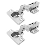 Kit 2 Dobradiças Curvas para Armário 35mm Tradestar com Amortecedor - Fechamento suave e silencioso, ideal para portas de armários e móveis. Dobradiça clip on em aço niquelado, durável e com abertura de 105 graus. Perfeita para portas de 14mm a 21mm.