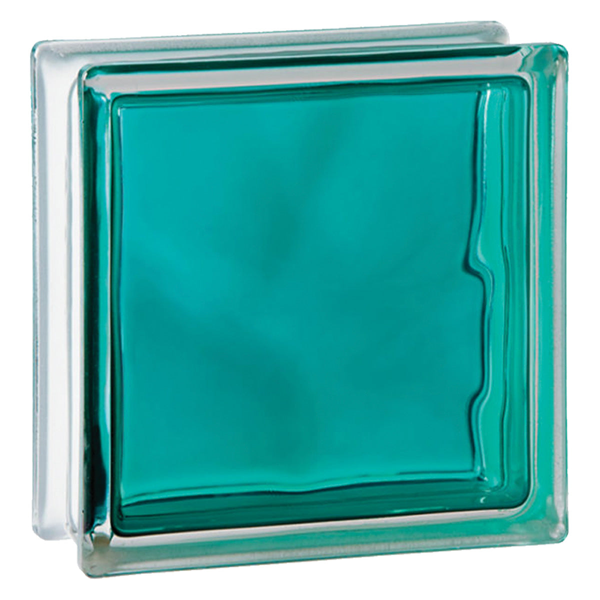Tijolo Bloco de Vidro Colors 19x19x8 Un Tradestar na cor verde água, ideal para divisórias, paredes e projetos decorativos. Proporciona claridade e um toque de cor para ambientes internos e externos. Dimensões: 19cm x 19cm x 8cm.