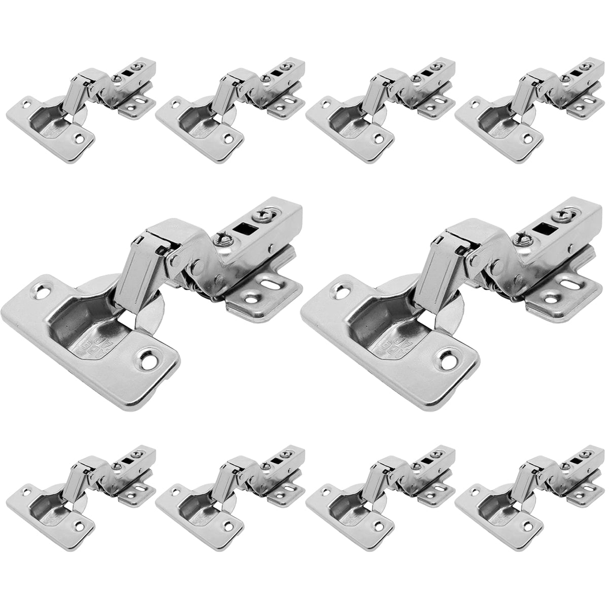 Kit 10 Dobradiças Alta para Armário 35mm com Amortecedor Tradestar - Dobradiças clip on soft close em aço niquelado para portas de armários e móveis, com abertura de 105 graus e fechamento suave. Ideal para móveis com espessura de 14mm a 21mm.