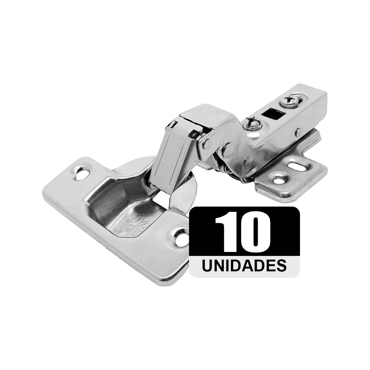 Kit 10 Dobradiças Alta para Armário 35mm com Amortecedor Tradestar - Dobradiça Clip On Soft Close para portas de armários e móveis, aço niquelado, fechamento suave, abertura 105 graus, 35mm diâmetro, ideal para portas de 14mm a 21mm.