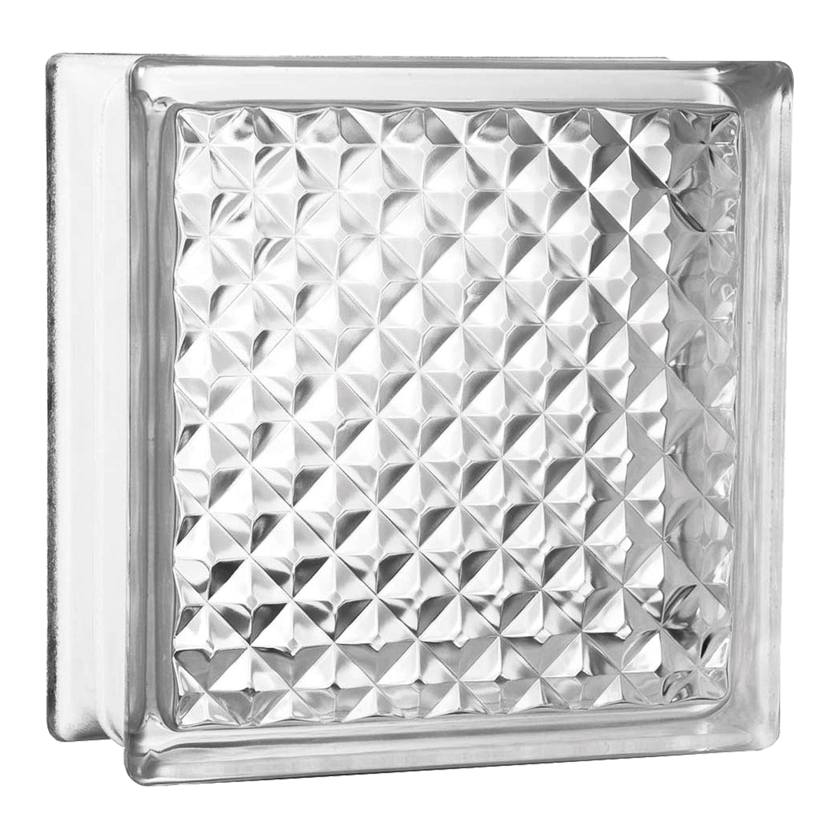Tijolo Bloco de Vidro Transparente 19x19x8 Tradestar - Bloco de vidro incolor com acabamento transparente e ondulações, ideal para paredes, divisórias e proporcionar claridade em ambientes internos e externos. Perfeito para projetos de design e construção que buscam luminosidade e isolamento.