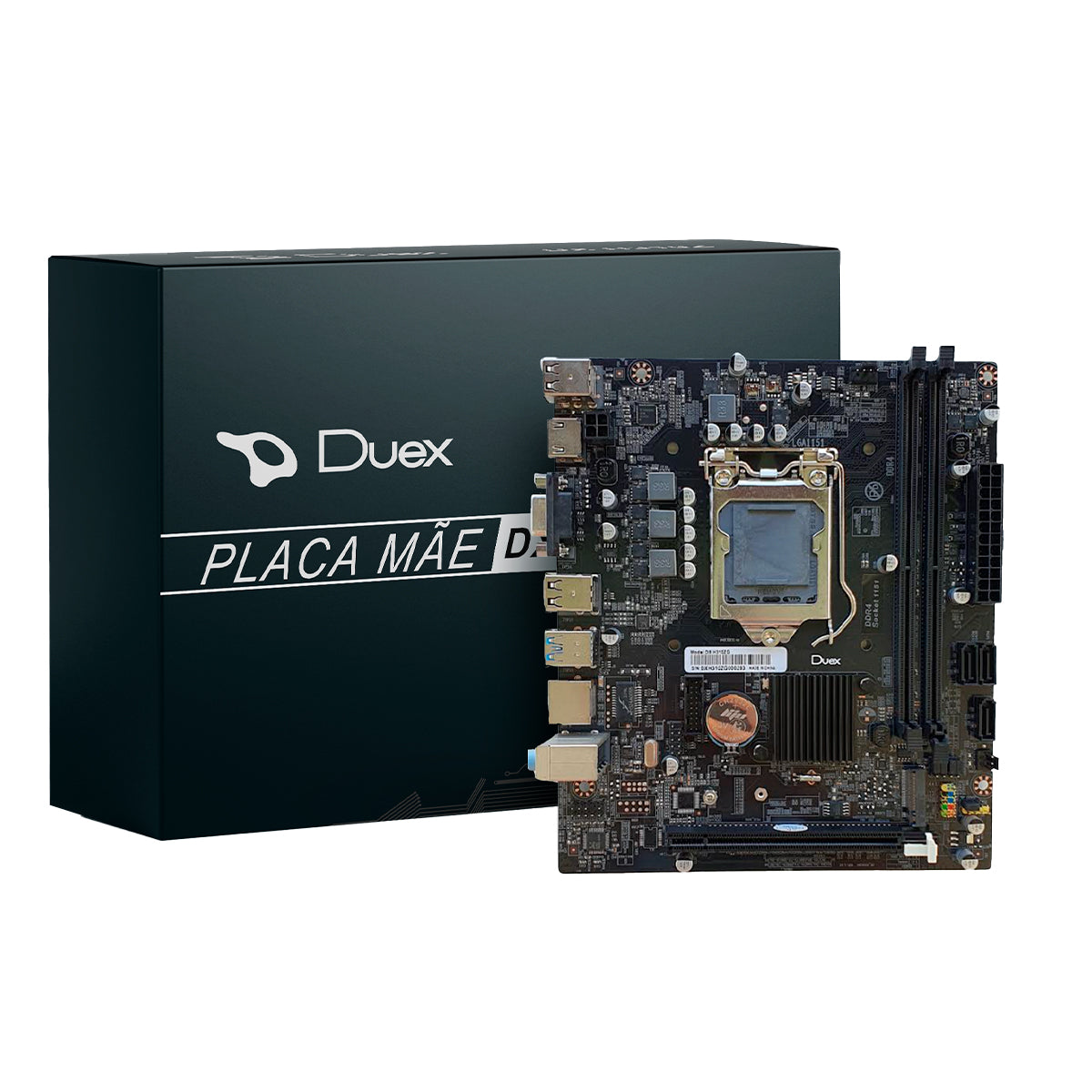 Placa Mãe Duex Intel H310 ZG 1151 para processadores i7, i5, i3, com suporte para memória DDR4, HDMI e VGA. Placa micro ATX ideal para computadores compactos e de alto desempenho.