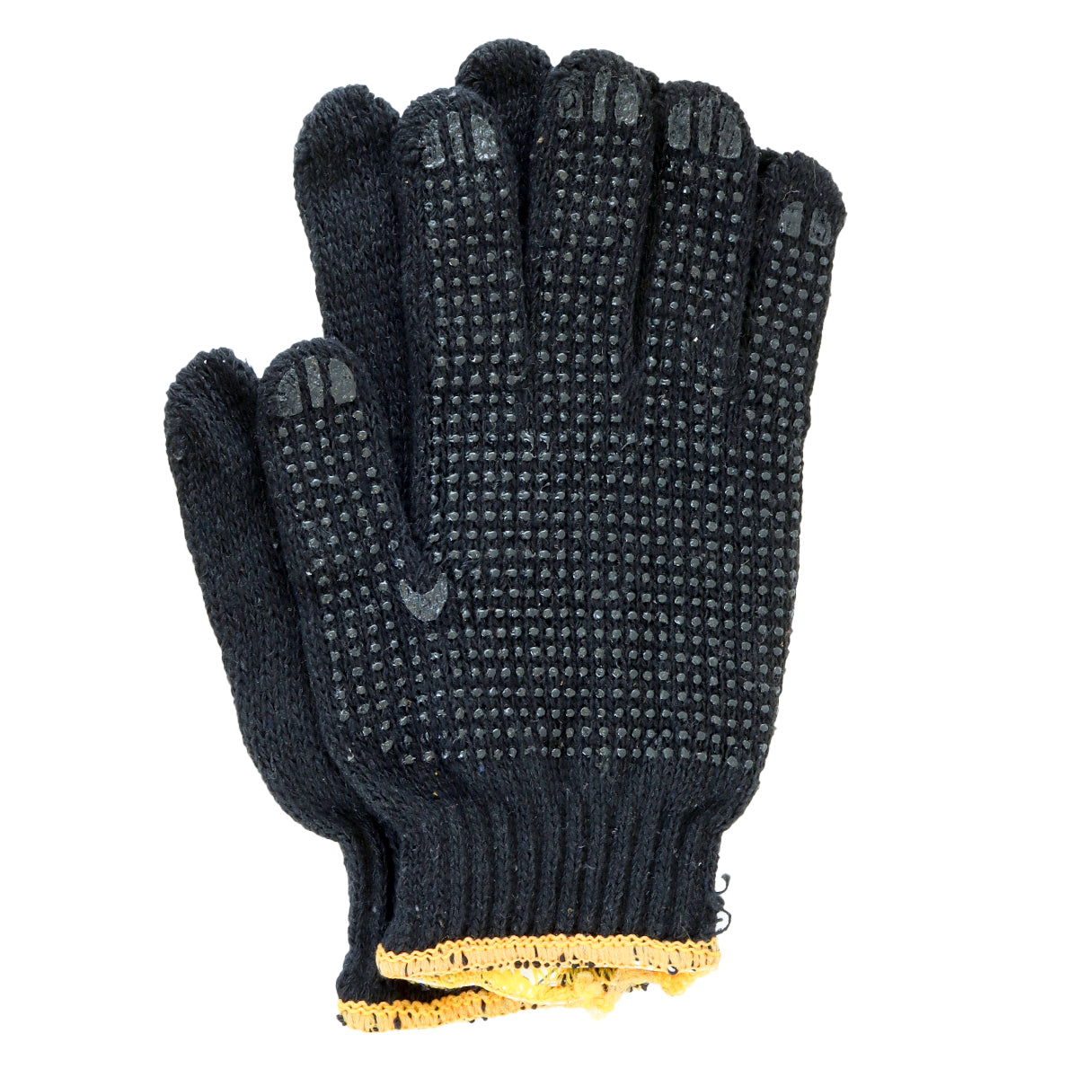 Luva de pano tricotada de malha pigmentada preta Tradestar, kit com 12 pares, EPI para proteção das mãos em trabalhos manuais, industriais e jardinagem. Luva preta com pontos antiderrapantes para maior aderência e segurança.