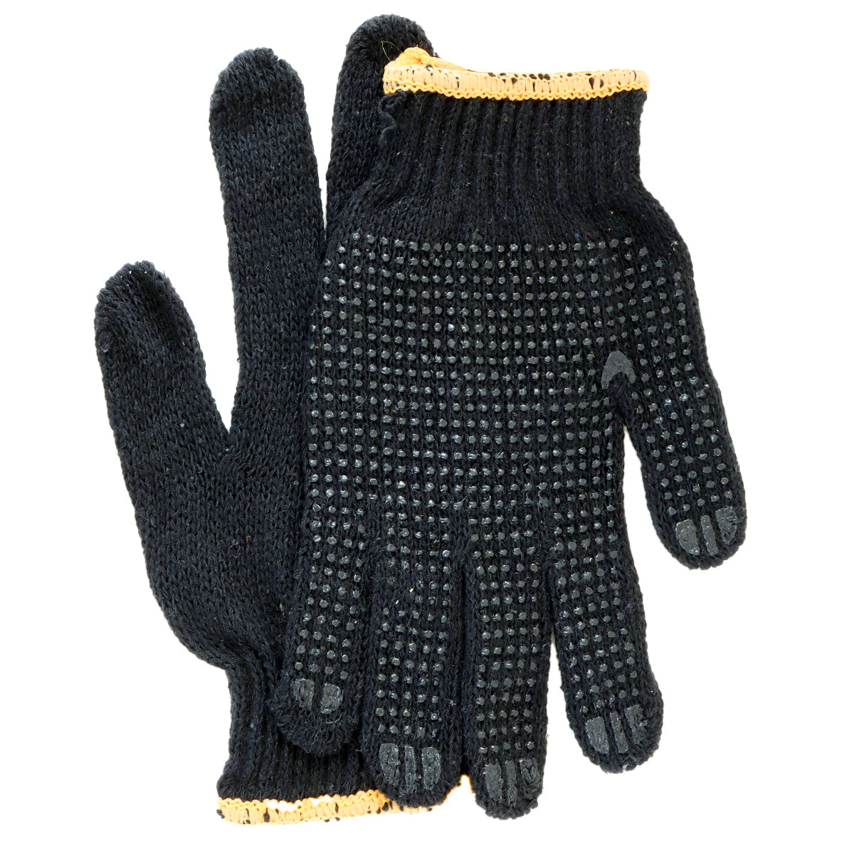 Luva de pano tricotada de malha pigmentada preta, par EPI, ideal para proteção em trabalhos manuais, industriais e jardinagem. Luva preta TradeStar com pigmentos antiderrapantes na palma.