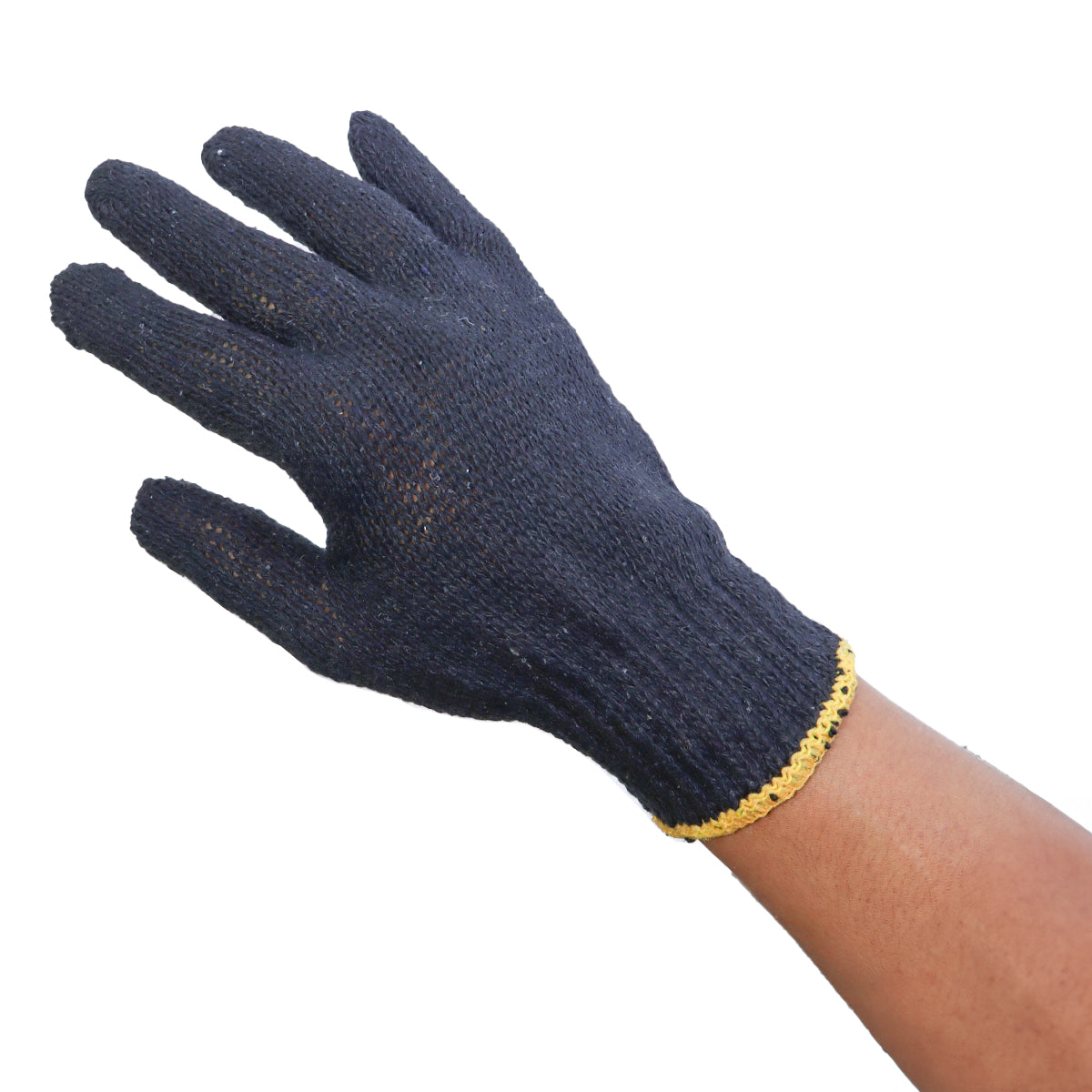 Luva de pano tricotada de malha pigmentada preta, par EPI, ideal para proteção em trabalhos manuais, industriais e jardinagem. Luva TradeStar preta, tamanho 10 polegadas, com alta resistência e conforto.