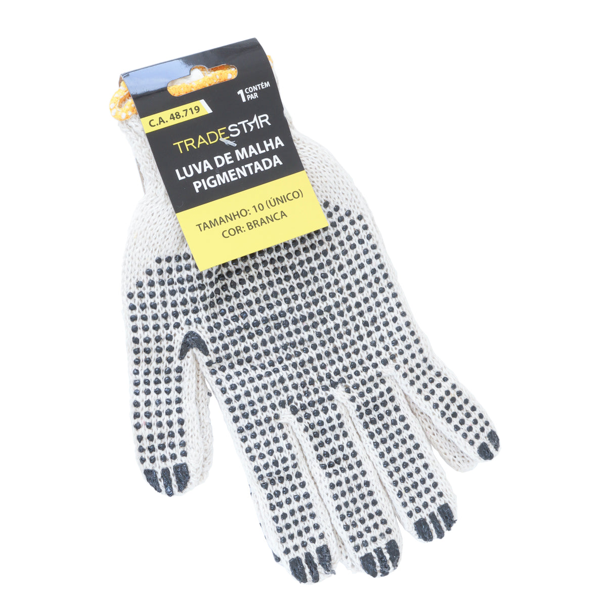Luva de pano tricotada de malha pigmentada branca TradeStar EPI para proteção das mãos, tamanho único 10 polegadas, ideal para trabalhos manuais, industriais e jardinagem.