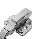 Kit 10 dobradiças Click 3D 105° Soft Close com capas e parafusos, ideal para móveis. Dobradiça reta em aço niquelado com amortecedor, abertura de 105° e regulagem 3D. Inclui capa de braço, capa de caneco e parafusos. Compatível com espessuras de 14mm a 21mm. Marca TradesStar.