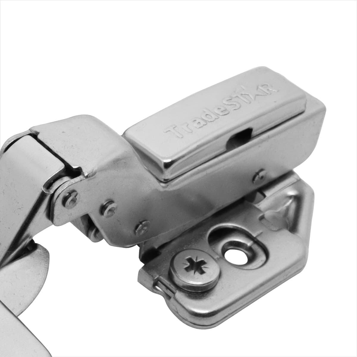 Kit 10 Dobradiça Easy Tn Click Alta Capa Parafuso Tradestar - Dobradiça clip on 105 com soft close 3D alta, aço niquelado, com capa e parafusos, abertura 105 graus, regulagem 3D, ideal para móveis.