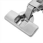 Kit 10 Dobradiça Easy Tn Click Curva Capa Parafuso Aço Inox - Dobradiça clip on soft close em aço inox para móveis, com capa, caneco e parafusos inclusos. Ideal para portas de armários e gavetas, com abertura de 105° e fechamento suave.