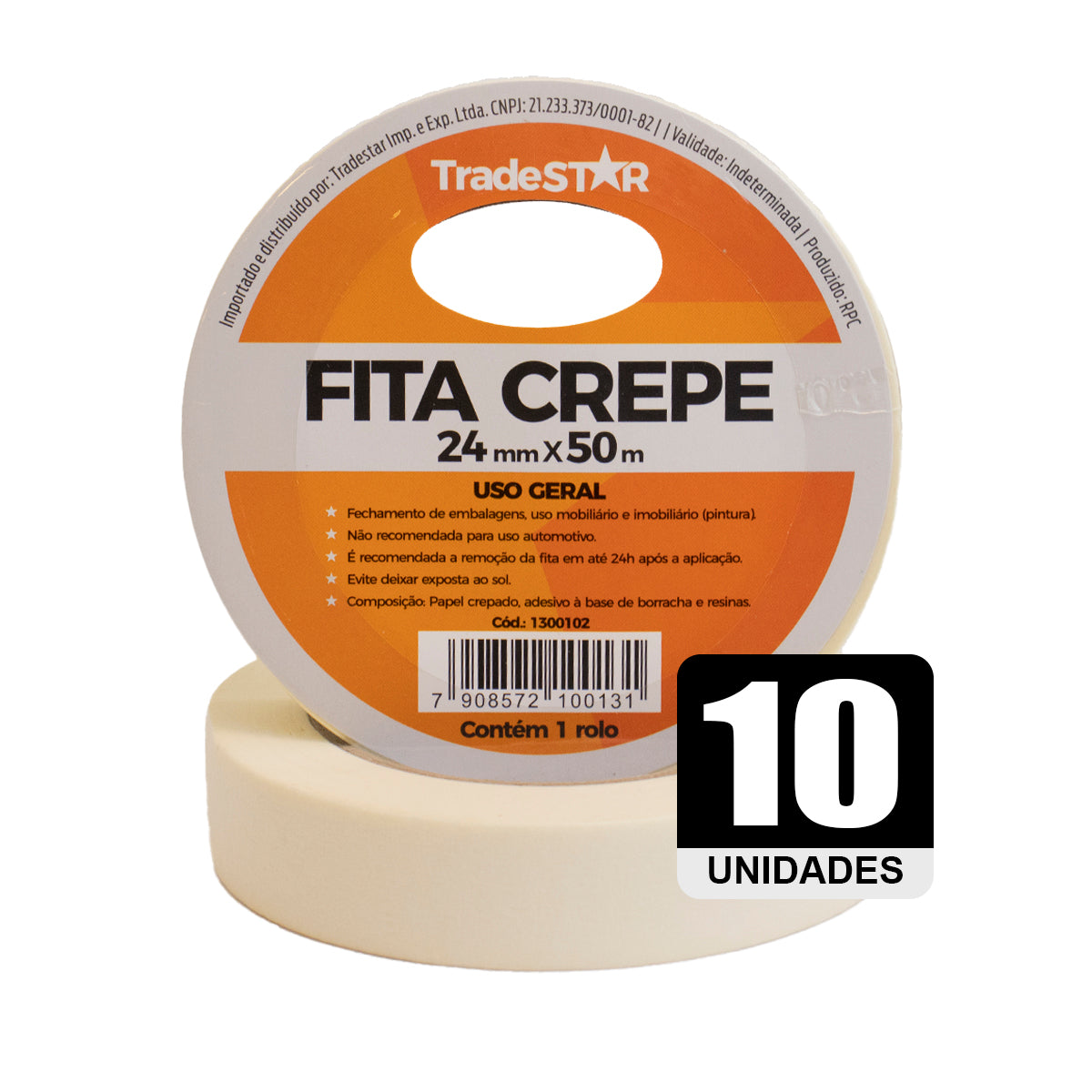 Fita adesiva crepe de papel TradeStar 24mm x 50m, kit com 10 rolos, ideal para pintura, vedação, embalagens e uso geral. Fita de alta resistência, fácil de remover e aplicar em superfícies irregulares. Produto original com nota fiscal e envio rápido.