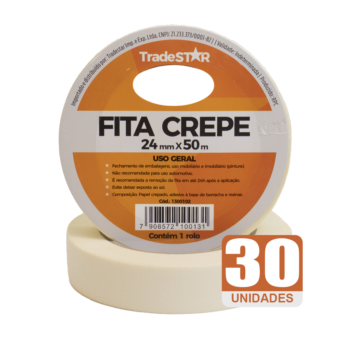 Fita adesiva crepe TradeStar 24mm x 50m com 30 rolos, ideal para uso geral em embalagens, mobiliário e pintura. Fita de alta resistência, fácil de aplicar e remover, não deixa resíduos. Compre agora e garanta um acabamento profissional em seus projetos.