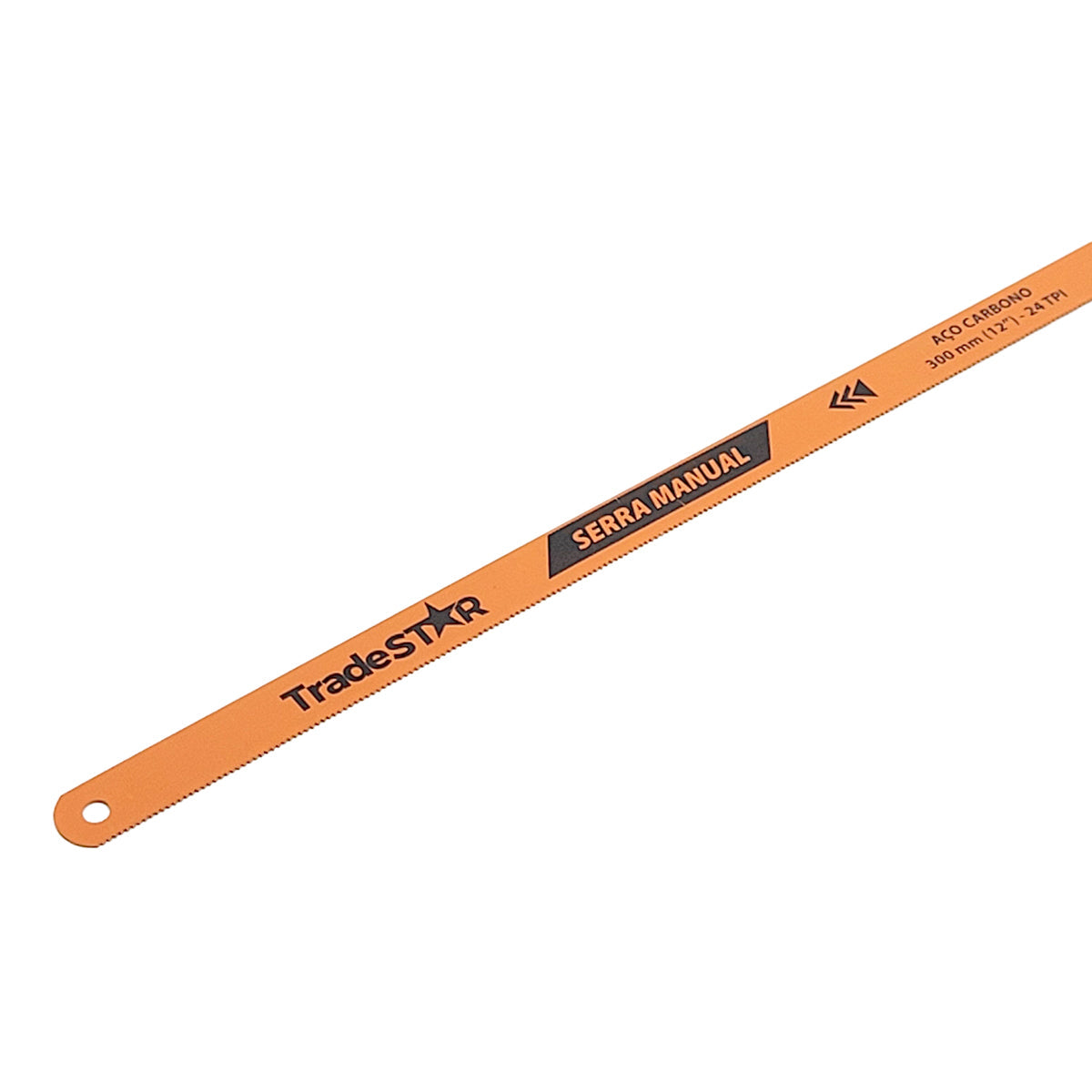 Serra manual bimetal Tradestar 24 dentes, lâmina de aço carbono 300mm (12") para cortes precisos em madeira e outros materiais. Ideal para marcenaria e carpintaria.