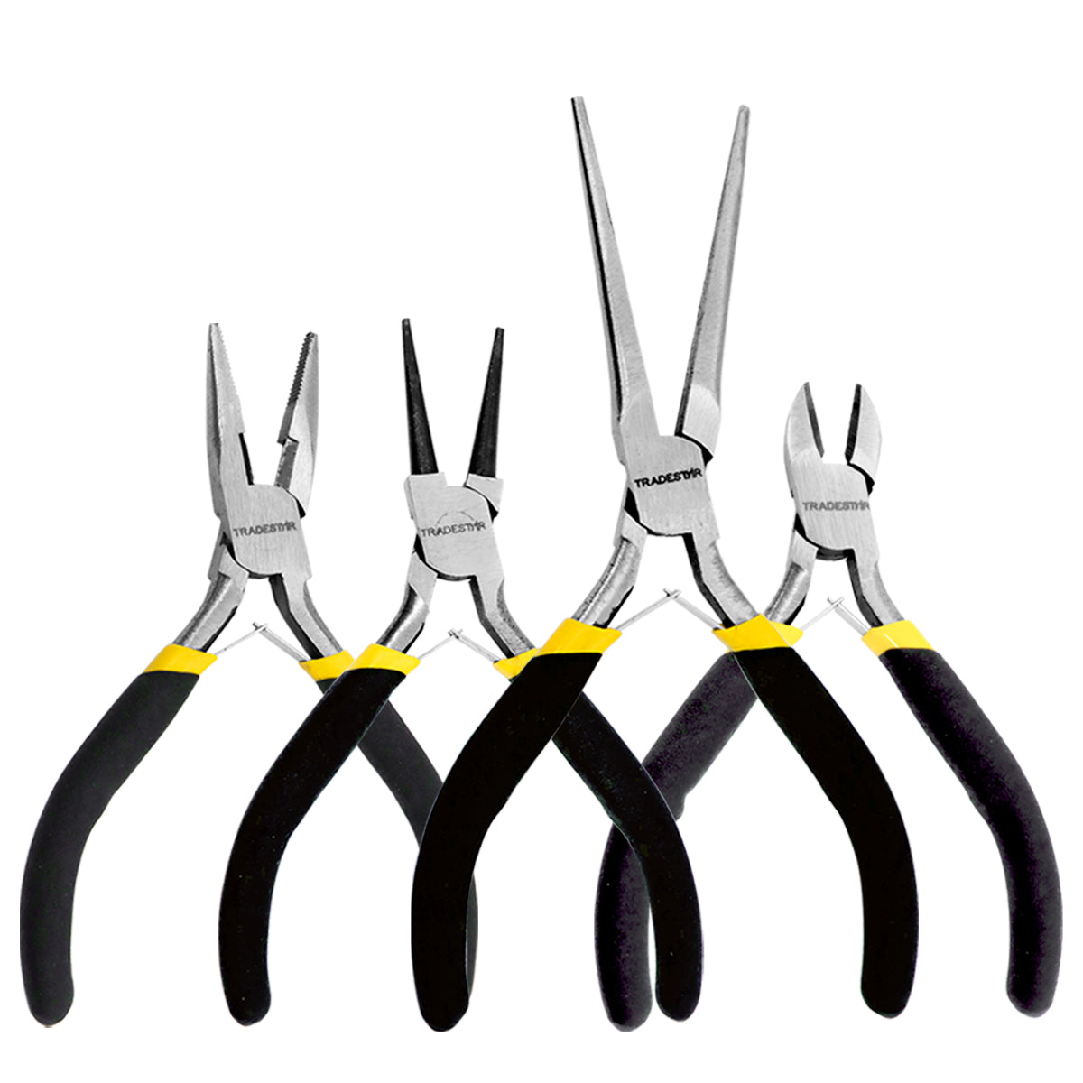 Jogo 4 Mini Alicates Eletrônica Bijuterias Artesanato Pro - Kit completo com alicate de corte diagonal, bico meia cana reto, bico redondo e bico longo para eletrônica, bijuterias e artesanato. Ferramentas de alta precisão e durabilidade para seus projetos.
