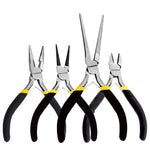 Jogo 4 Mini Alicates Eletrônica Bijuterias Artesanato Pro - Kit completo com alicate de corte diagonal, bico meia cana reto, bico redondo e bico longo para eletrônica, bijuterias e artesanato. Ferramentas de alta precisão e durabilidade para seus projetos.