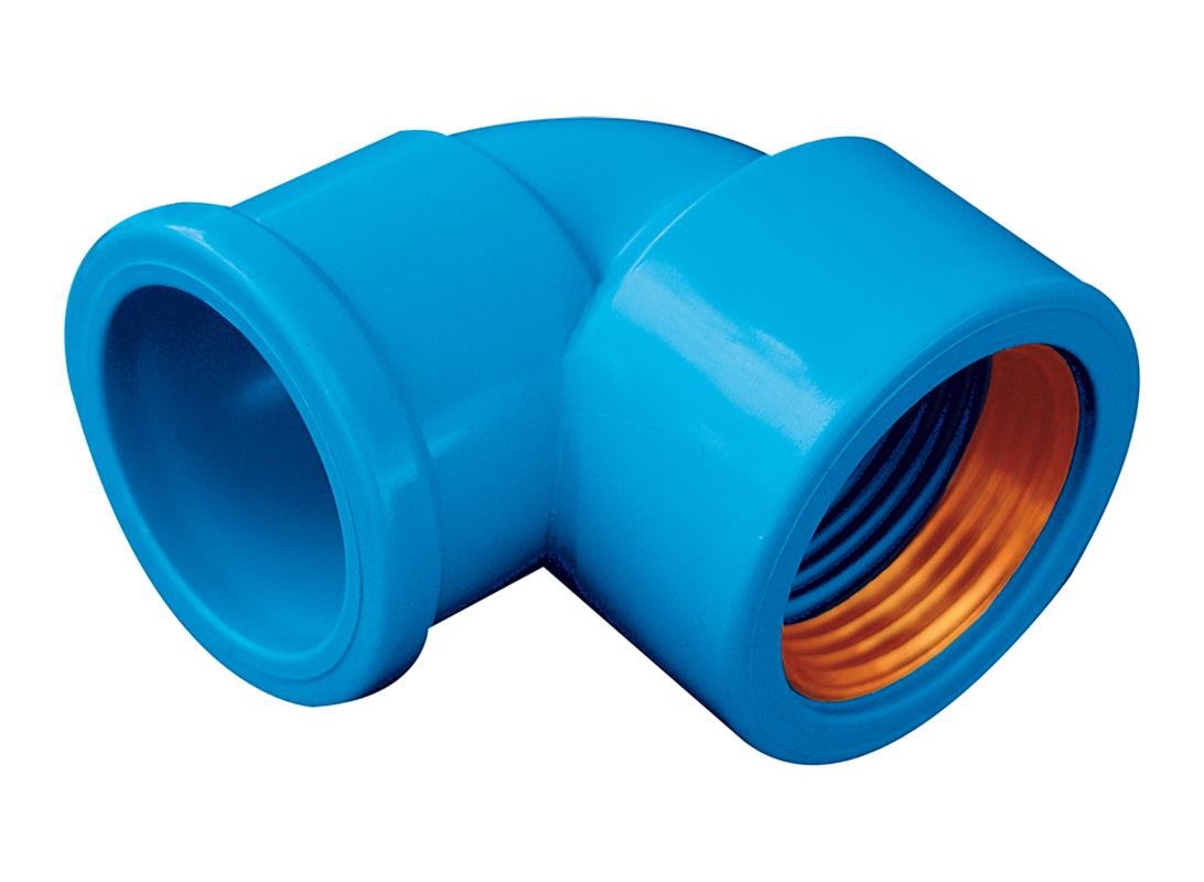 Joelho 90º Soldável/Roscável Bucha Latão 25mmx3/4 Azul Akato - Conexão hidráulica em PVC e latão para tubos, ideal para instalações em ângulos retos. Fácil instalação, resistente e com garantia.