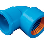 Joelho 90º Soldável/Roscável Bucha Latão 25mmx3/4 Azul Akato - Conexão hidráulica em PVC e latão para tubos, ideal para instalações em ângulos retos. Fácil instalação, resistente e com garantia.