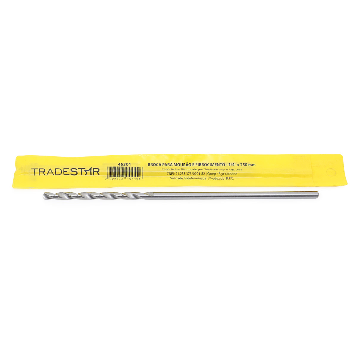Kit 3 Brocas Mourão Madeira Extra Longas 6MM Tradestar para perfuração em madeira, fibrocimento e mourões. Brocas de aço carbono 1/4" x 250mm para uso profissional e DIY. Ferramenta essencial para construção e marcenaria.
