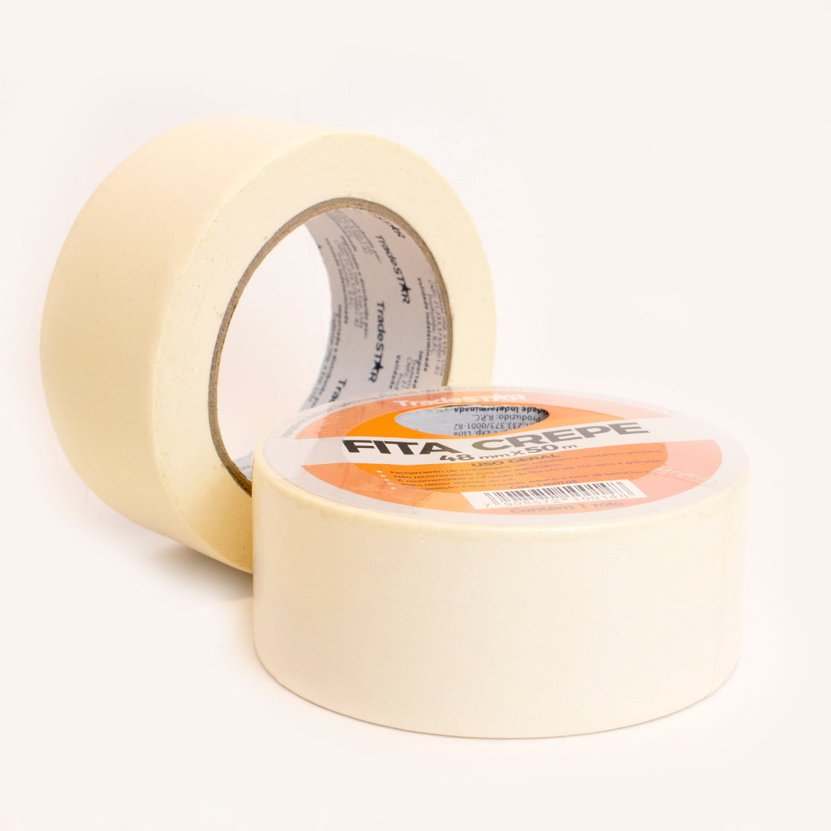 Kit com 2 rolos de fita adesiva crepe de papel TradeStar 48mm x 50m, ideal para pintura, vedação e uso geral. Fita crepe de alta resistência, fácil de remover e aplicar em diversas superfícies. Compre agora e garanta a qualidade para seus projetos.