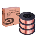 Kit 3 Rolos Arame para Solda MIG com Gás 0,8 mm 1Kg ER70S-6 Tradestar - Ideal para soldagem de aço carbono e baixa liga, proporcionando ótima fusão, penetração e resistência à corrosão. Perfeito para soldas limpas e precisas em diversos projetos.
