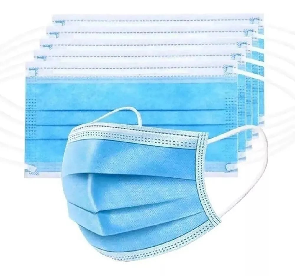 Máscara Descartável de Proteção Azul 99% 3 Camadas - Caixa com 500 unidades. Máscaras cirúrgicas de tecido não tecido com alças elásticas para proteção individual em ambientes públicos e prevenção de doenças.