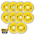 Kit com 10 Discos Diamantados Contínuos 110x20mm para Porcelanato Tradestar - Cortes precisos e eficientes em pisos, azulejos, mármores e porcelanatos. Ideal para profissionais, com corte refrigerado e garantia de 90 dias. Compre agora e garanta acabamentos impecáveis em seus projetos.