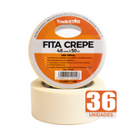 Fita adesiva crepe de papel TradeStar 48mm x 50m, kit com 36 rolos, ideal para uso geral em pinturas, embalagens e fixação temporária. Fita de alta resistência, fácil de remover e que se adapta a superfícies irregulares.