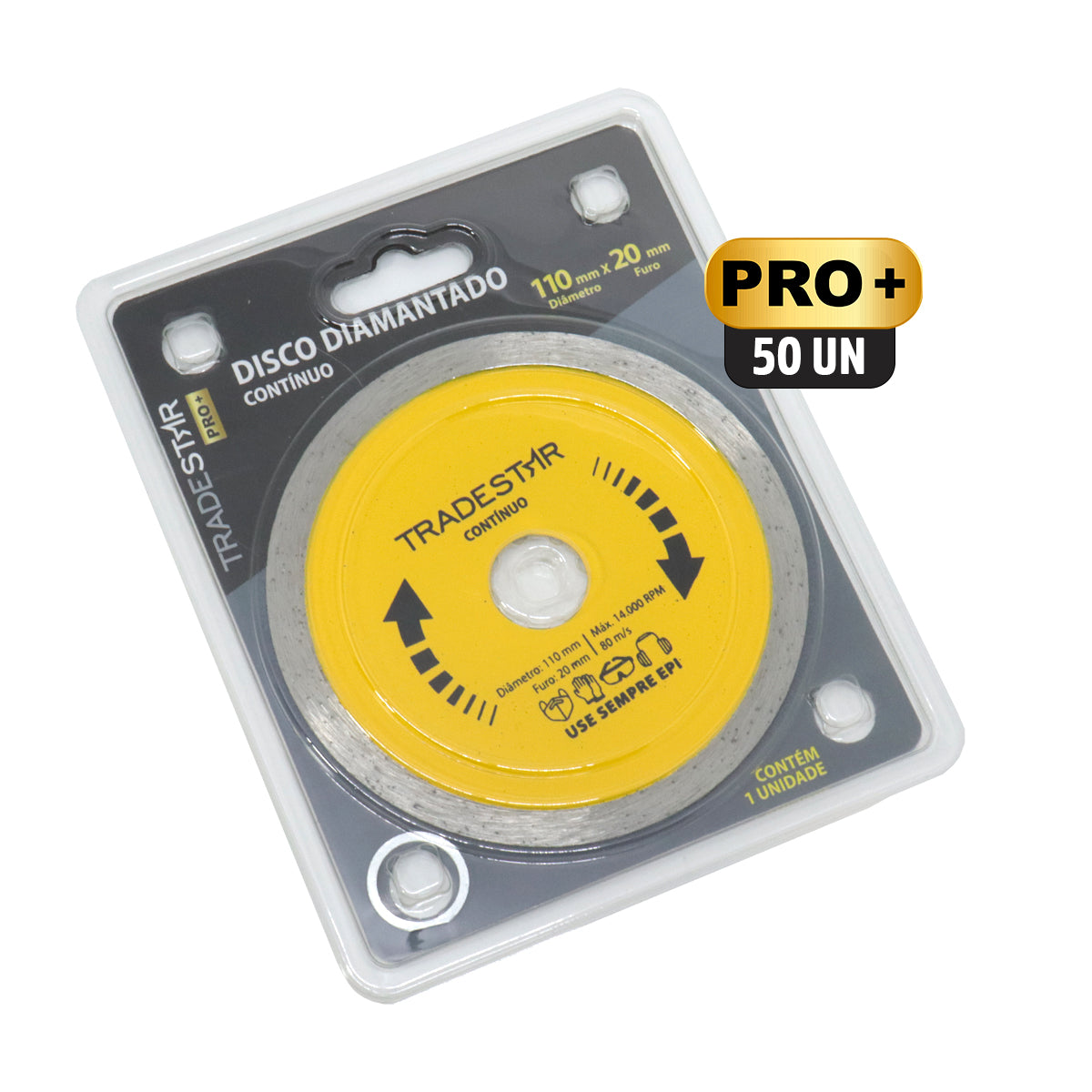 Kit com 50 Discos Diamantados Contínuos 110x20mm Tradestar para porcelanato. Ideal para cortes precisos em pisos, azulejos, mármores e porcelanas. Ferramenta profissional para acabamentos impecáveis.
