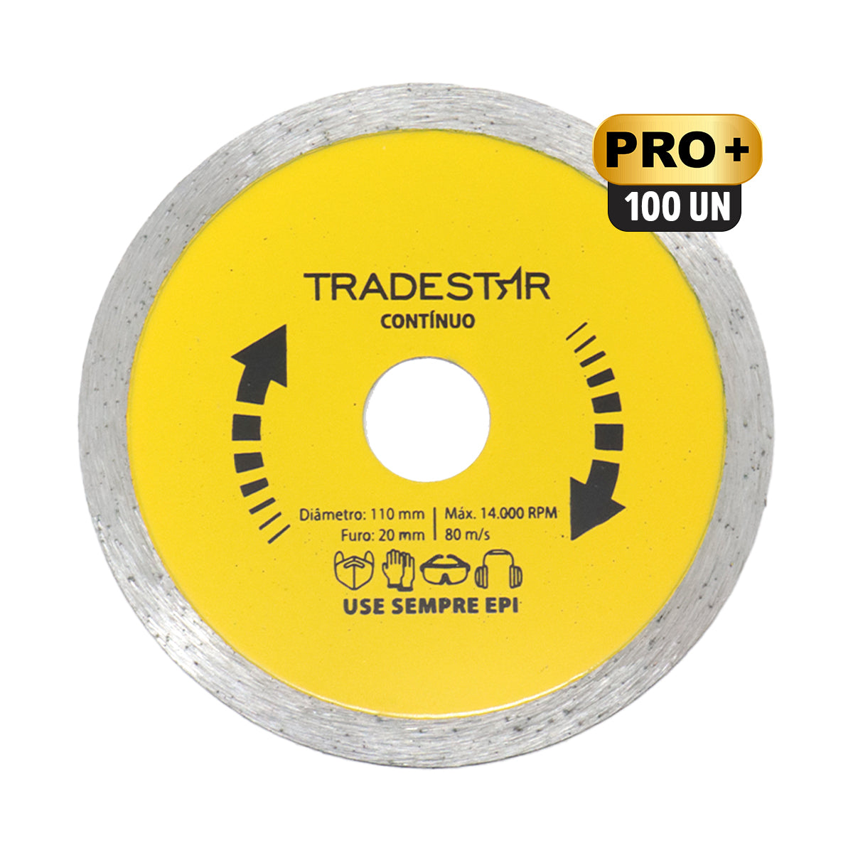 Kit com 100 Discos Diamantados Contínuos 110x20mm para Porcelanato Tradestar - Corte preciso e eficiente em pisos, azulejos, mármores e porcelanatos. Ideal para profissionais da construção e projetos de revestimento. Produto original, com nota fiscal e garantia.