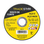 Kit com 10 discos de corte para metal 4.1/2" (115x1,6mm) TradeStar, ideal para aço e aço inox. Disco reforçado, tipo 41, para esmerilhadeira. Cortes precisos e eficientes em projetos de construção, indústria e manutenção.