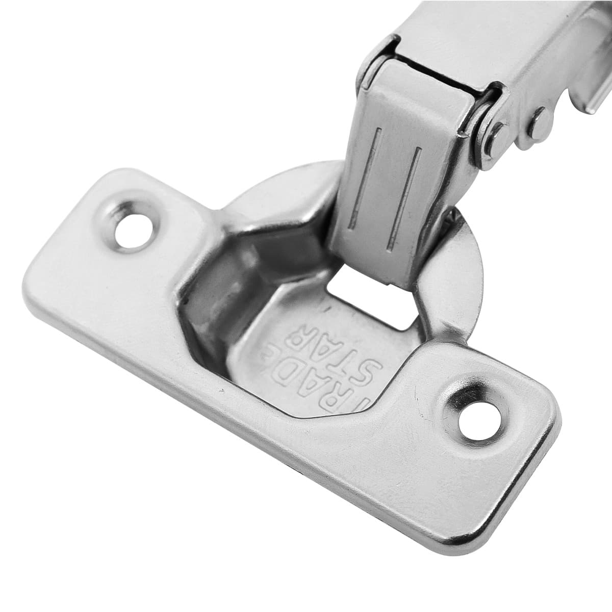 Dobradiça Caneco Calço Simples 35mm Reta Armário Tradestar, em aço niquelado, ideal para portas de armário, com abertura de 110 graus e calço simples para ajuste. Dobradiça slide on, produto original com garantia.