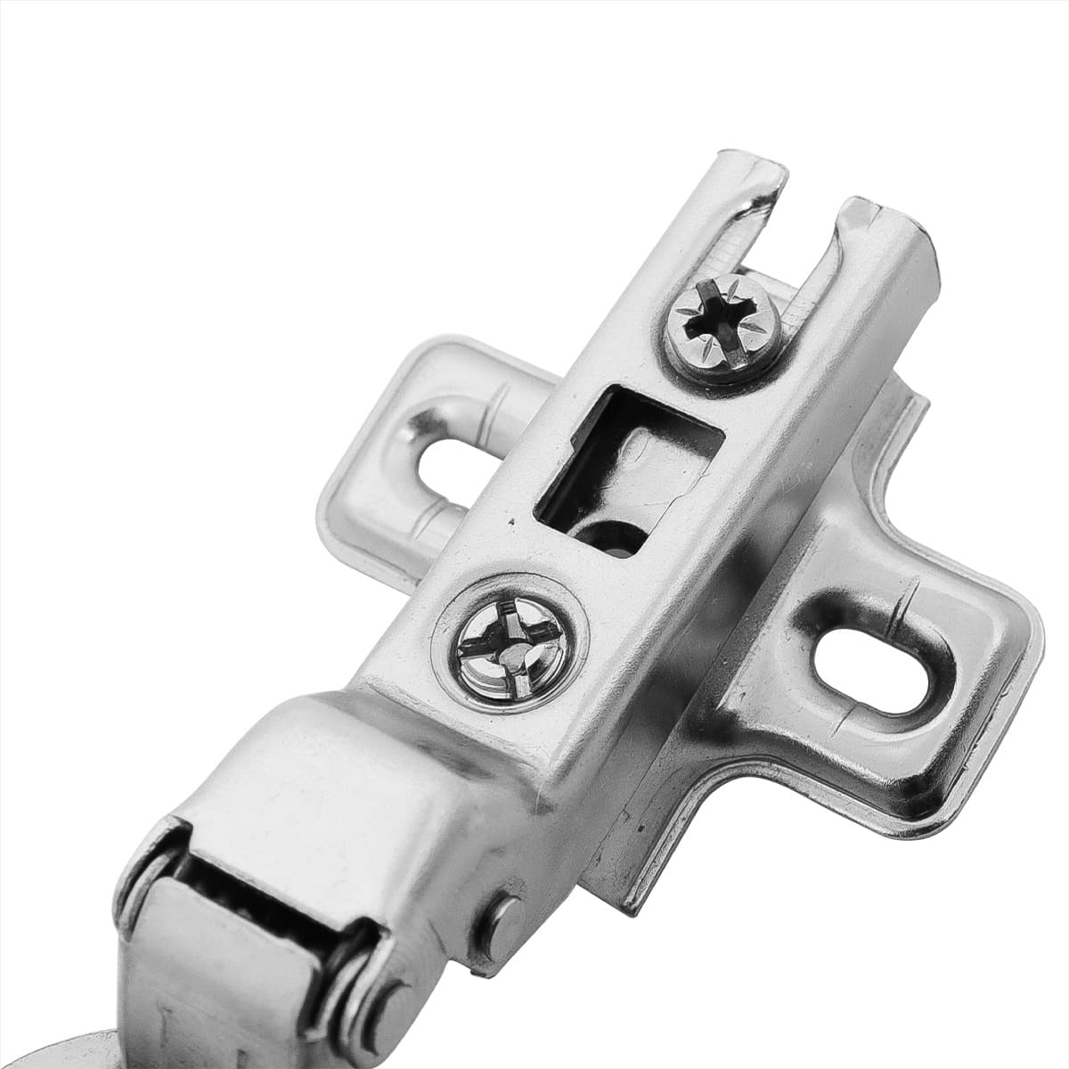 Dobradiça Caneco Calço Simples 35mm Curva para Armário e Móveis - Dobradiça de aço niquelado com abertura de 110 graus, ideal para portas de armários e móveis com espessura de 14 a 23mm. Garante fechamento suave e ajuste preciso.